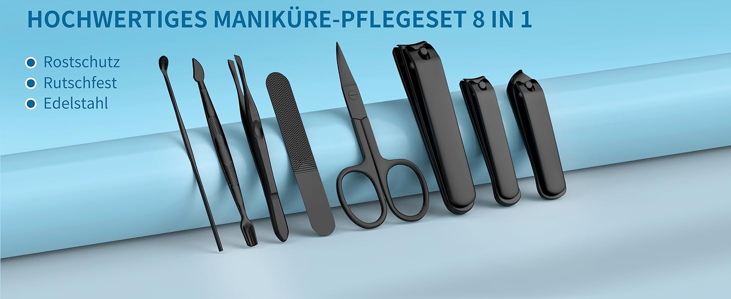 Набір для манікюру OFIDUS Precision: 8 предметів для чоловіків. Сталевий манікюрний набір з кусачками для нігтів та пальців, пилочкою, пінцетом та ножицями для кутикули