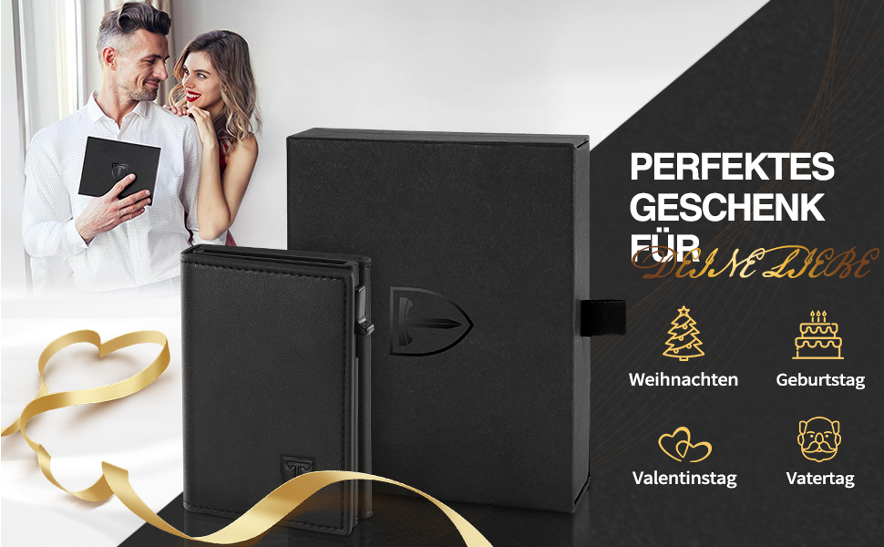 Чоловічий гаманець TENBST з RFID захистом, тонкий з відділенням для монет, на 10 карт, чорний