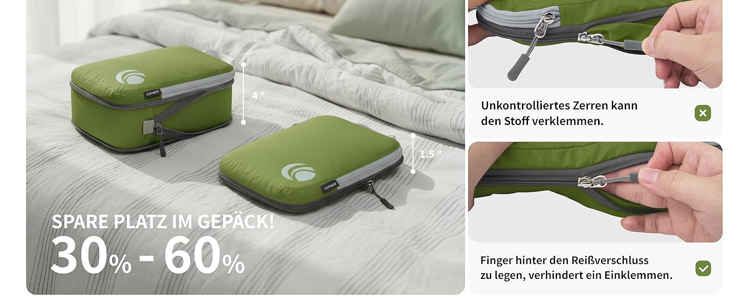 Набір кубиків-органайзерів для подорожей Cipway, 6 шт., зелений, ультралегкі, розширювані