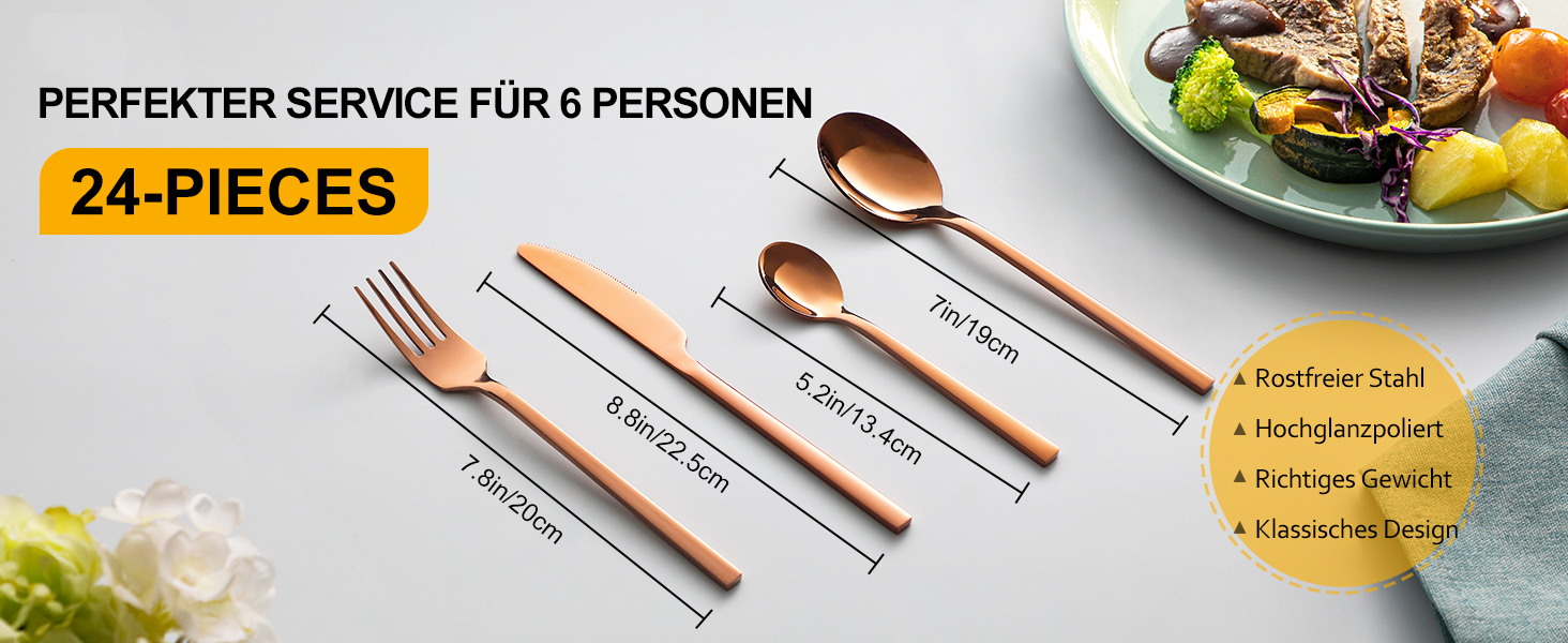 Набір столових приборів Velaze, 24 шт. (рожеве золото) для 6 осіб