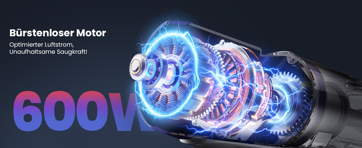 Акумуляторний вертикальний пилосос 600W, 58000Pa, 75 хв роботи, з LED-дисплеєм, зарядною станцією та антизаплутувальною щіткою для килимів та шерсті тварин, Фіолетовий
