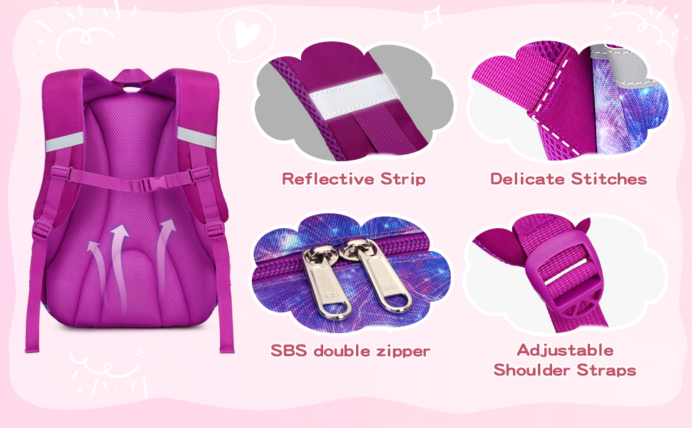 Дитячий рюкзак Cusangel для дівчаток та хлопчиків, ергономічний, регульований, водонепроникний, з нагрудним ременем - рожевий з серцем