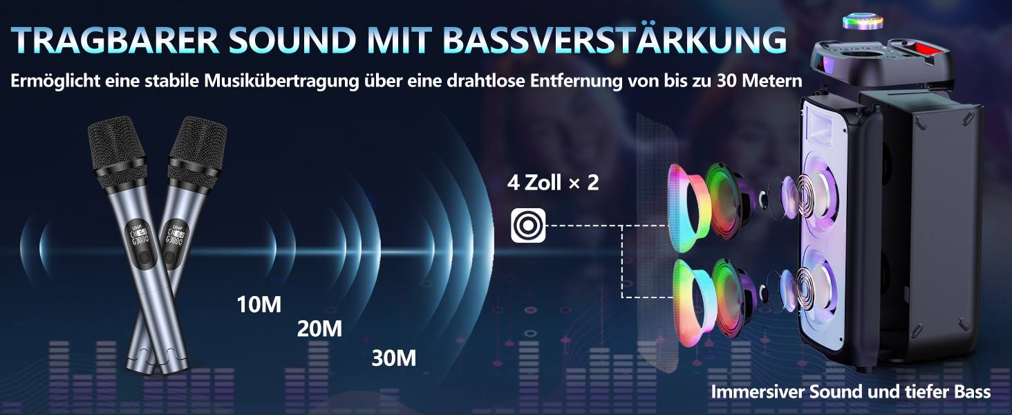 Караоке система JYX T10 з 2 мікрофонами, Bluetooth колонка RGB, портативна караоке-бокс з USB/TF/AUX/FM, для вечірок