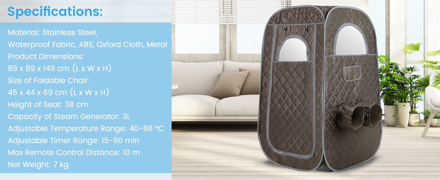 Портативна парова сауна HOMASIS для дому з генератором пари 3 літри, з пультом дистанційного керування, 9 температурних режимів та 9 таймерів, мобільний сауна-тент з відкидним стільцем та масажером для ніг (сірий)