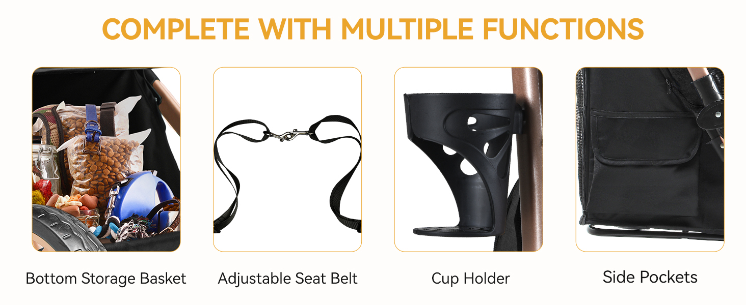 Візок для собак DWVO 3-в-1: візок, переноска, сумка для транспортування. Підходить для собак та котів до 22 кг. Зручний, складаний, з міцними EVA-колесами, кошиком та сітковими віконцями. Розміри: 58,5x76x105 см. Чорний колір.