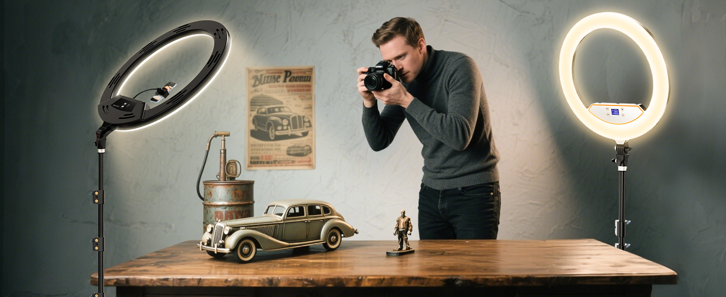Кільцеве світло 22 дюйма з штативом 175 см, LED дисплей, 2 USB порти, регульована яскравість, для фото та відео, TikTok, макіяж, тату, б'юті-блогер, стиліст, барбер, фотограф, чорний