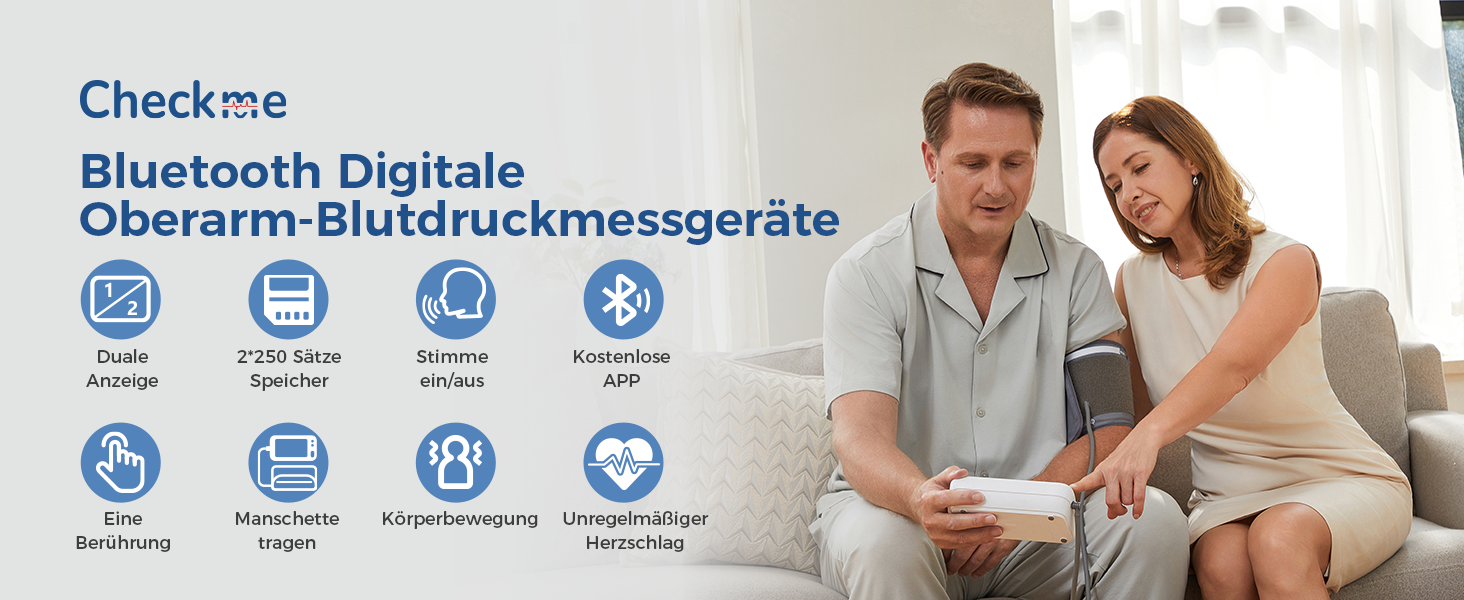 Тонометр на плече CheckMe з великим екраном, Bluetooth, виявлення аритмії, для вагітних та діабетиків, 22-45 см, чорний