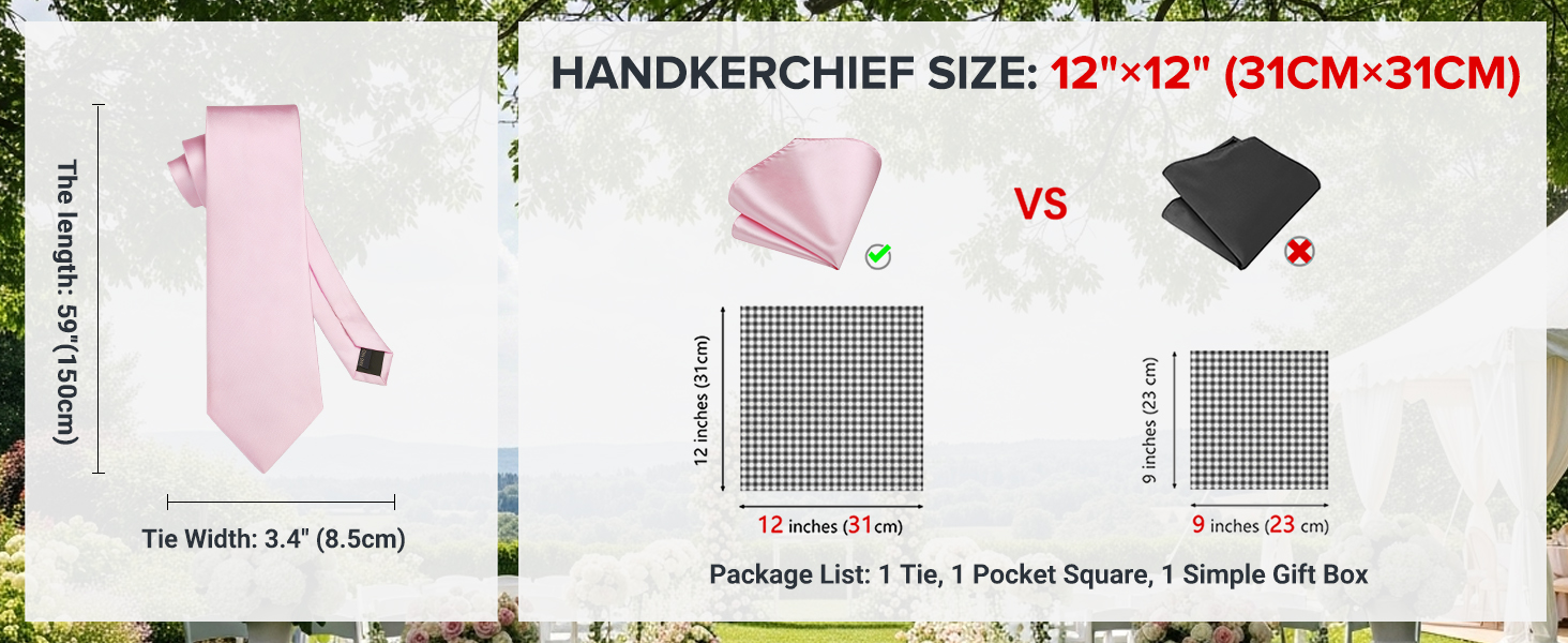 HISDERN Комплект краватки та нагрудного хустинки однотонний для весілля та свят, різні кольори, бургундський, універсальний розмір