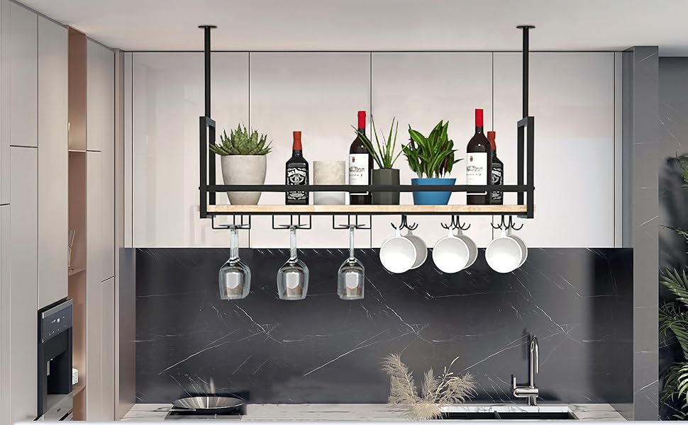 Металевий настінний/підвісний стелаж для вина DSVONAUS, 100x30x60 см - для бару, ресторану, кафе, кухні