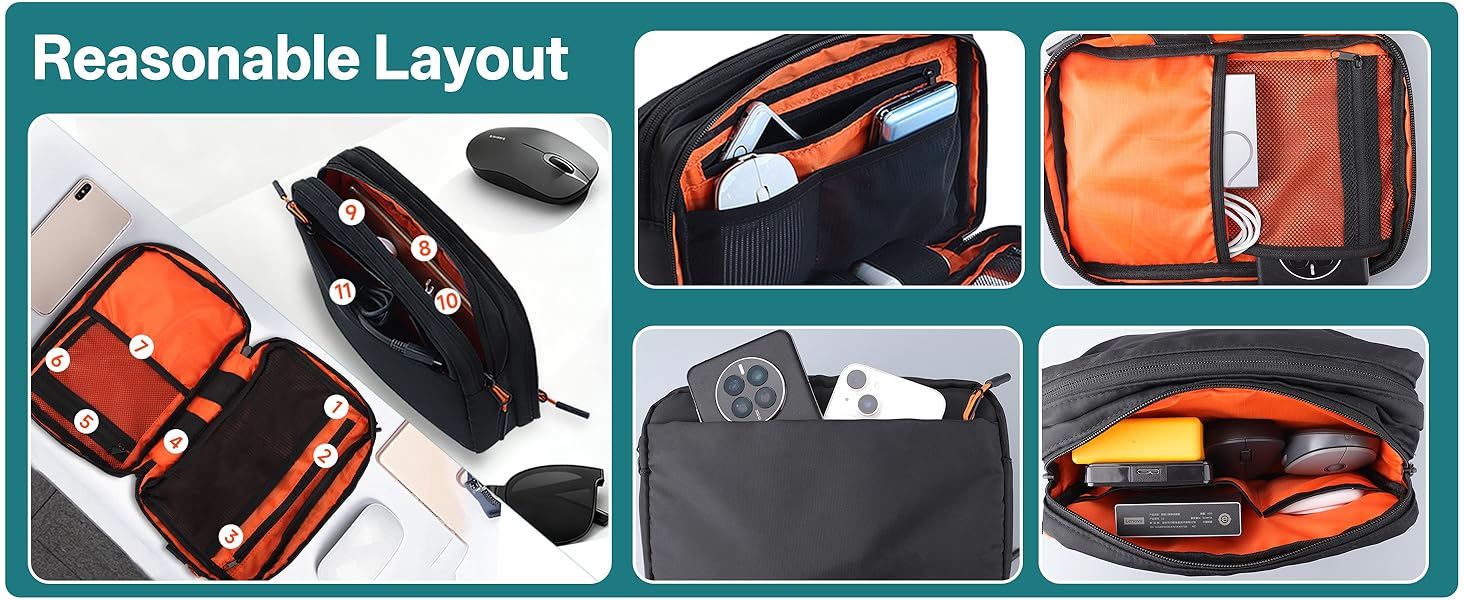 Органайзер для кабелів Teskyer - водонепроникний, портативний, для подорожей, 25 x 17 x 8 см, чорний