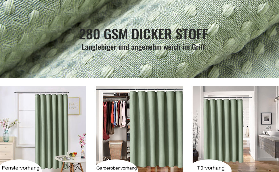 Шторка для душу BTTN вафельна, 180x200 см, антигрибкова, важка, водонепроникна, текстильна, з 12 гачками, зелена