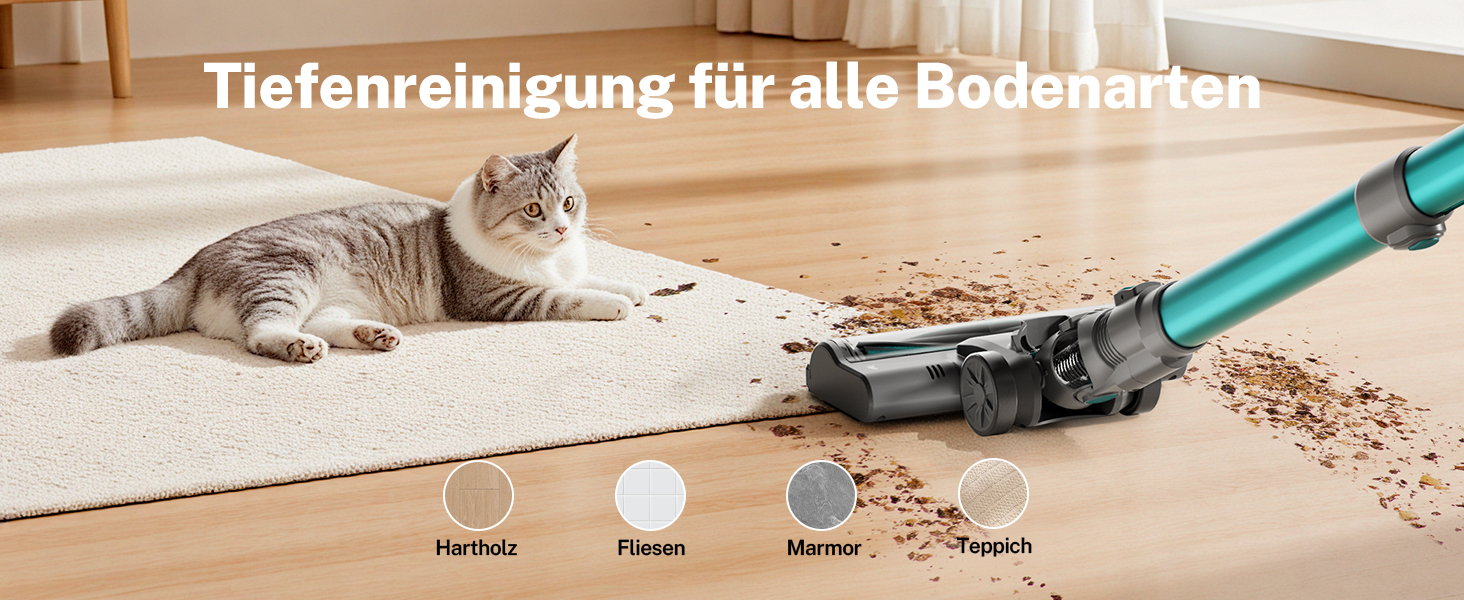 Бездротовий акумуляторний пилосос 25000Pa з антизаплутувальною насадкою та автономністю 50 хвилин. Підходить для килимів, твердих підлог та видалення шерсті тварин. Легкий ручний пилосос.