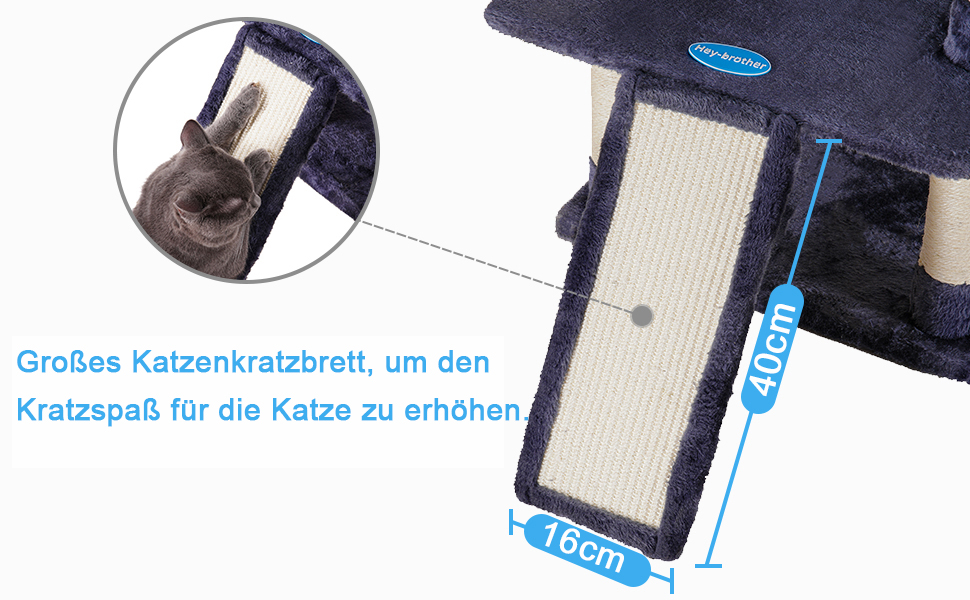 Великий котячий будиночок Kratzbaum, 180 см XXL, стабільний з мотузкою з сизалю, велика царапальня, кошик, 3 платформи та 2 будиночки, сірий, EMPJ034G