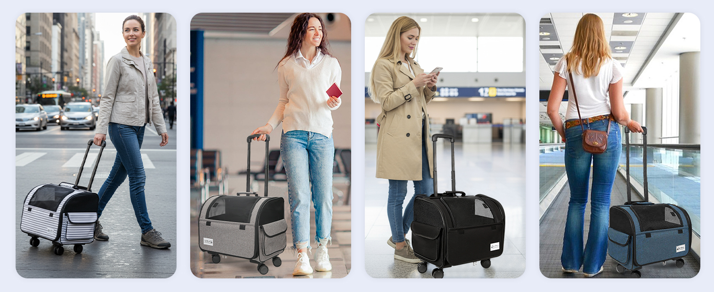 Транспортна сумка для собак та котів Galatée з колесами, розкладний рюкзак-переноска для тварин, сумісна з авіакомпаніями, з дихаючою сіткою (білий)