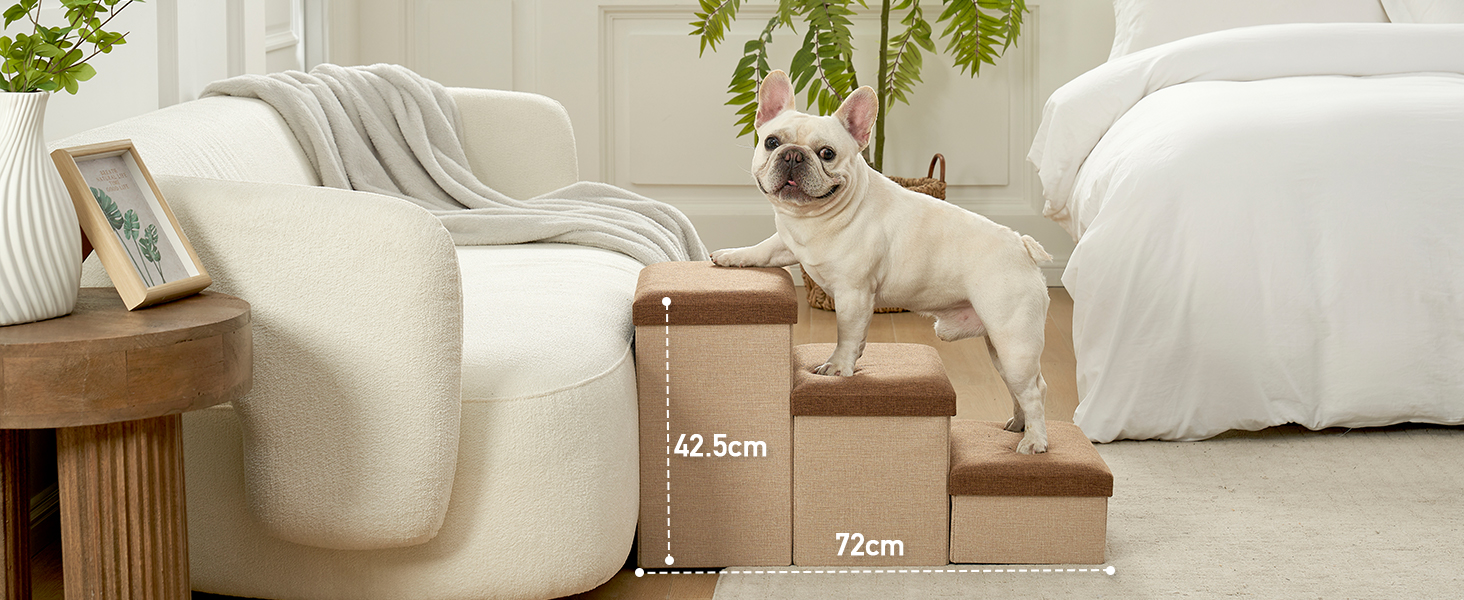 Сходинка для собак маленьких порід зі зберіганням, широка, складна для ліжка та дивану, з неслизьким дном, вологостійка (4x72x42.5 см), розмір 4x72x42.5 см (колір: коричневий, кількість: 4, розмір: 43x97x56 см)