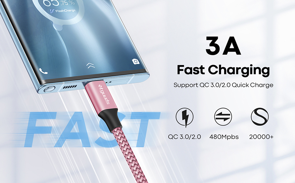 Кабель USB-C 30см [2 шт], білий: USB-A до USB-C, зарядний, нейлон, для iPhone, Samsung Galaxy