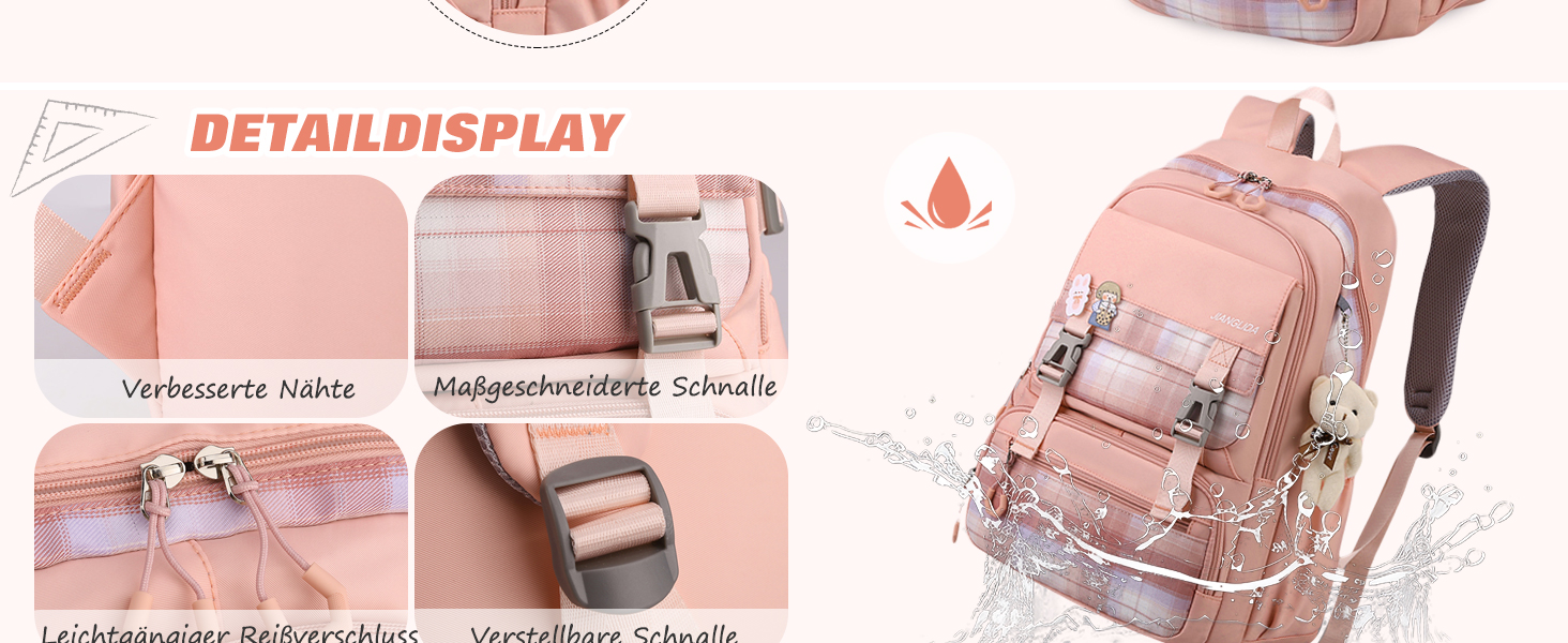 Шкільний рюкзак FANDARE: водонепроникний, з плюшевим брелоком та нашивкою, для хлопців та дівчат, для школи, подорожей та відпочинку. Сірий.