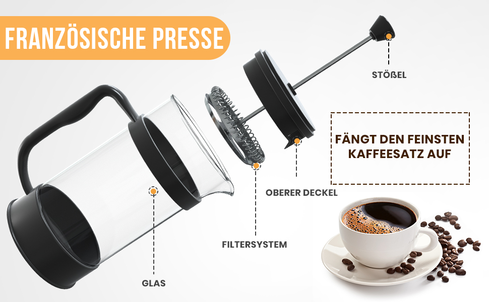 Френч-прес KICHLY 1000 мл: портативна кавоварка з нержавіючою сталлю та потрійним фільтром