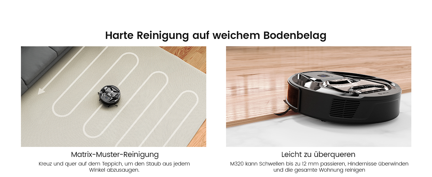 Робот-пилосос LEFANT M320 з функцією миття, потужність 6000 Па, уникнення перешкод, розпізнавання килимів, керування через додаток/Alexa, зона заборони, чорний