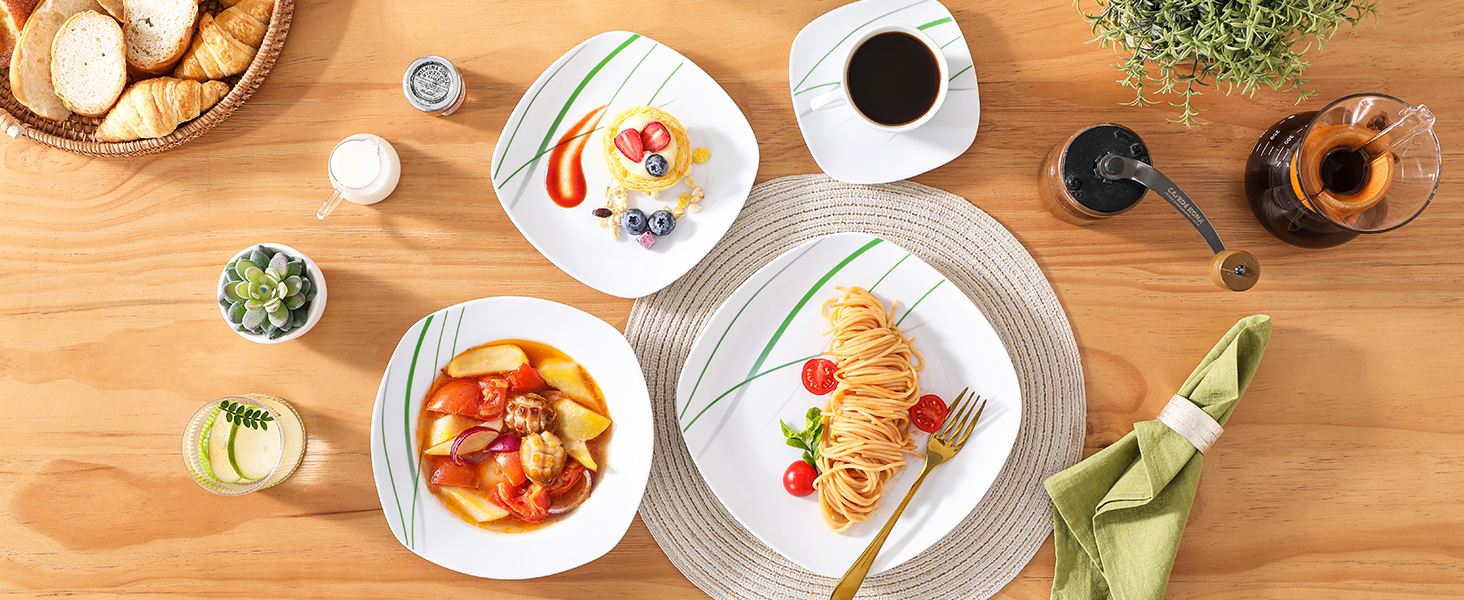 VEWEET Сервіз столовий 'Aviva' з порцеляни, 60 предметів | Комплект тарілок (глибокі, десертні), чашок та блюдець | Для 4-12 осіб