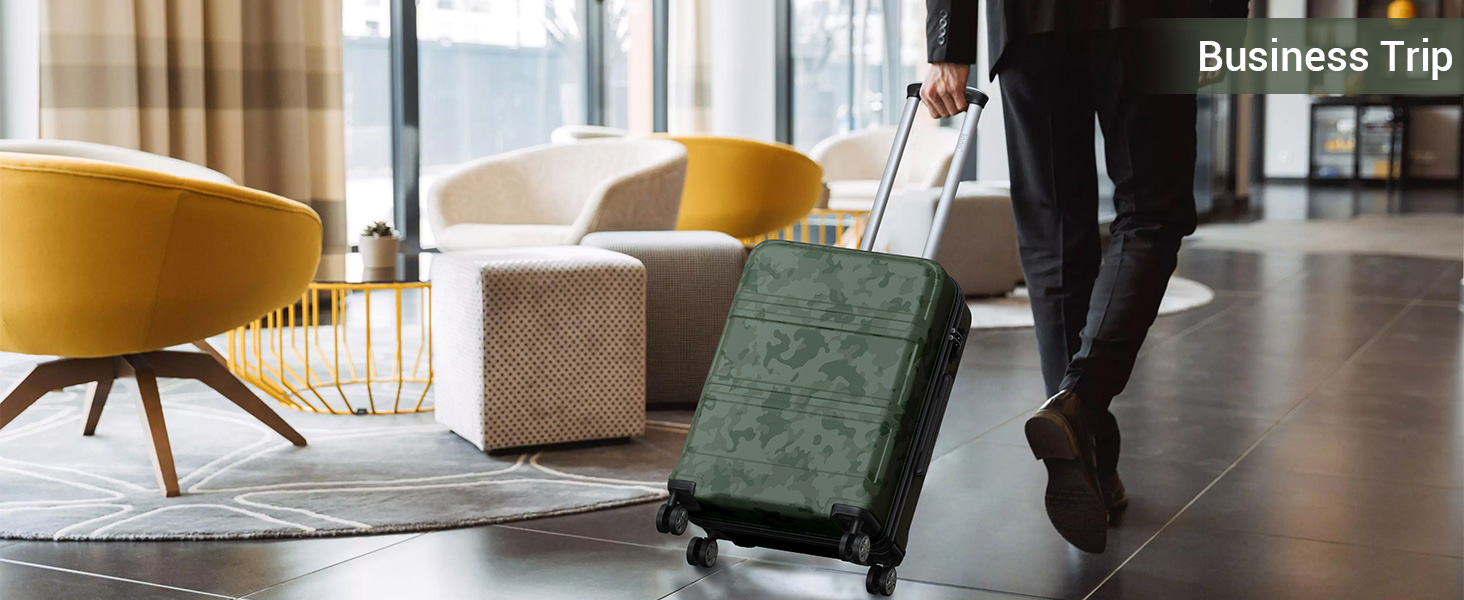 Чемодан-тележка KONO з ABS+PC - легкий валіз з 4 колесами, TSA-замком, для подорожей, бізнесу та сімейного відпочинку (M (52cm), Зелений/Камуфляж)