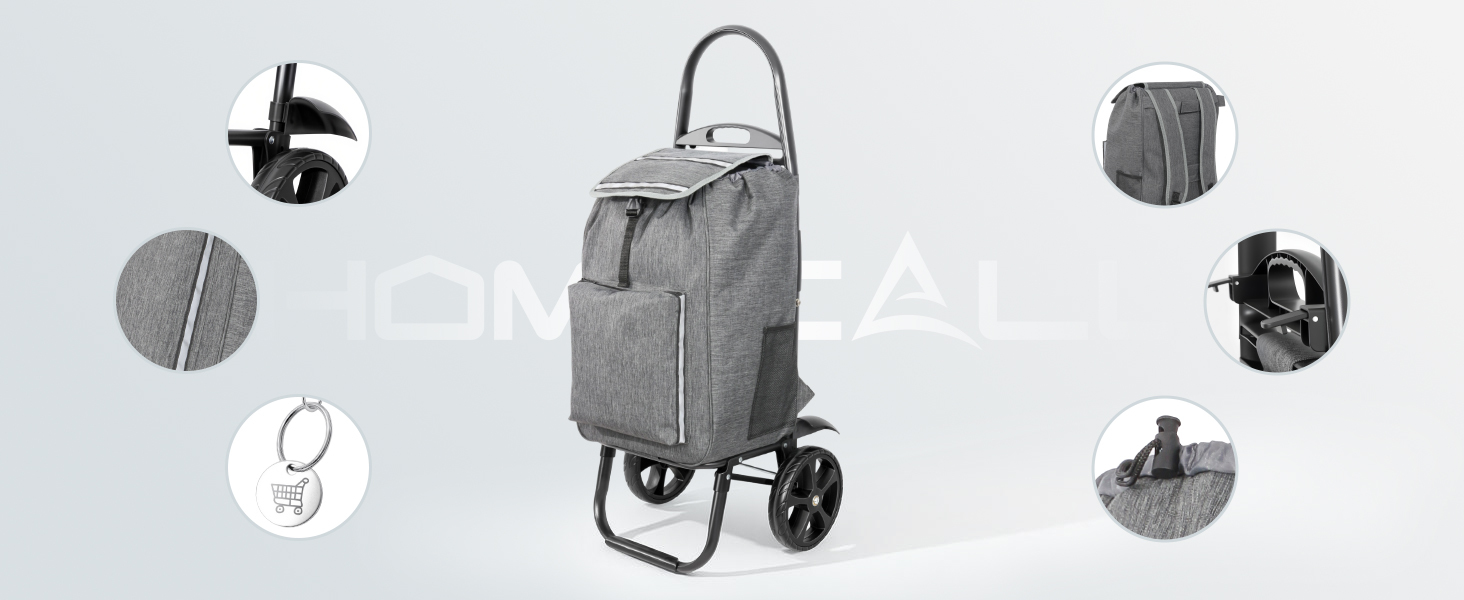 Складаний візок для покупок Homecall 50L з охолодженням, 3-в-1: візок, сумка-тележка, рюкзак (темно-сірий)