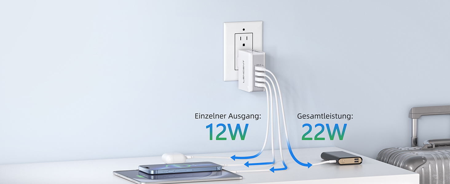 Універсальний адаптер LENCENT з USB-зарядкою 4 в 1, 22W (EU/US/UK/AU) для мобільних пристроїв
