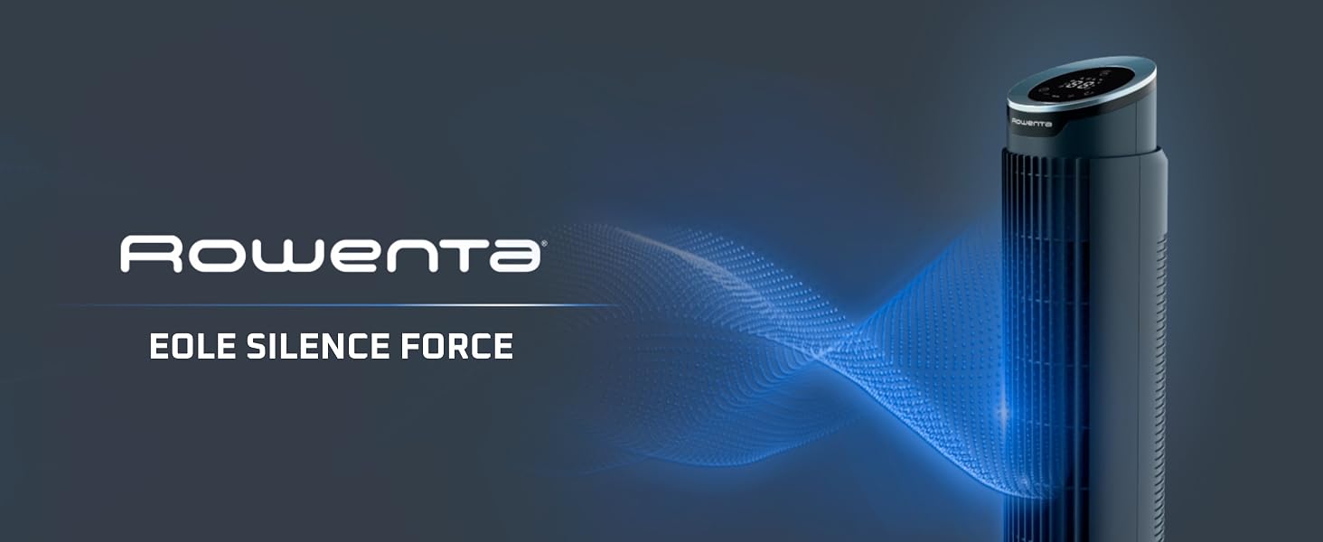 Колонний вентилятор Rowenta Eole Silence Force VU7025F0, потужний з безшумним режимом, 8 швидкостей, 4 авторежими, таймером та пультом керування, синій