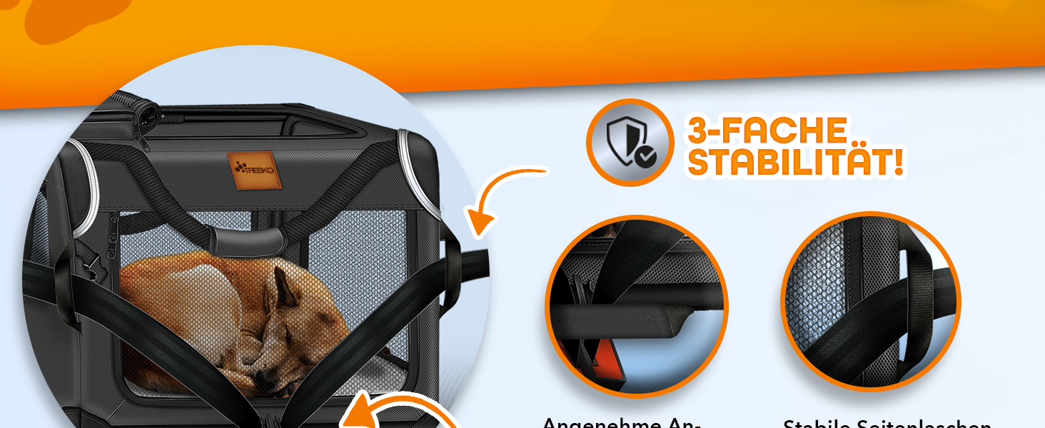 Транспортна переноска для собак та котів TRESKO® S (50x34x34 см) з підкладкою, шпателем та відбивачами | Переноска для собак та котів | Міцна переноска для собак, сіра