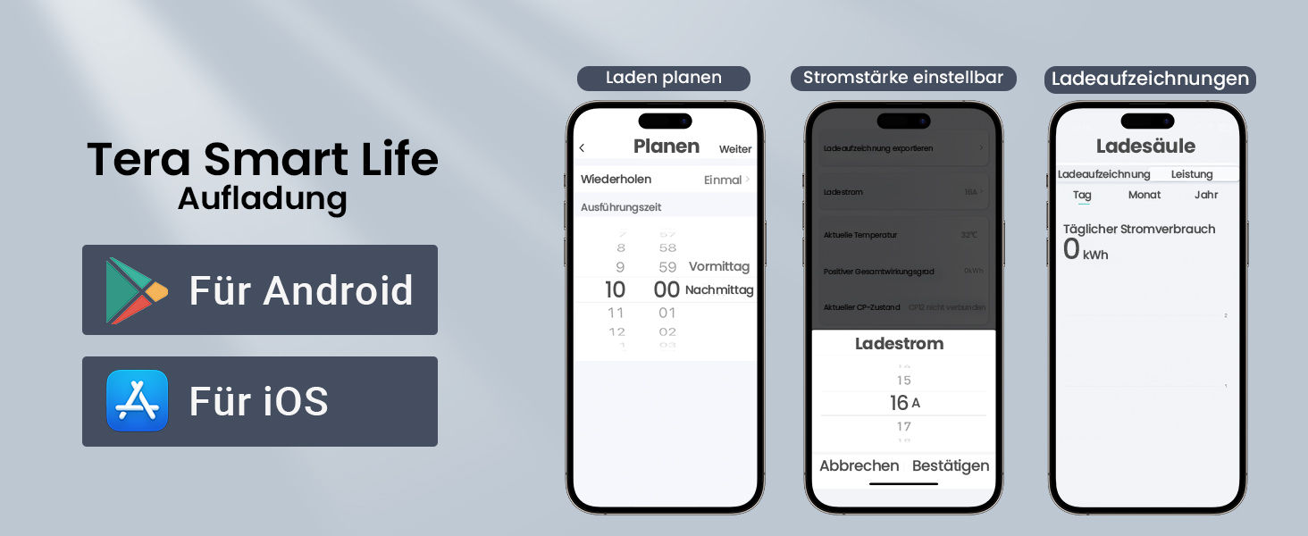 Володіння Tera EV: Смарт-зарядний пристрій 22kW/11kW з App, Typ 2, 400V, Wallbox, 7м кабель, CEE 3-фазний, для електромобілів та PHEV