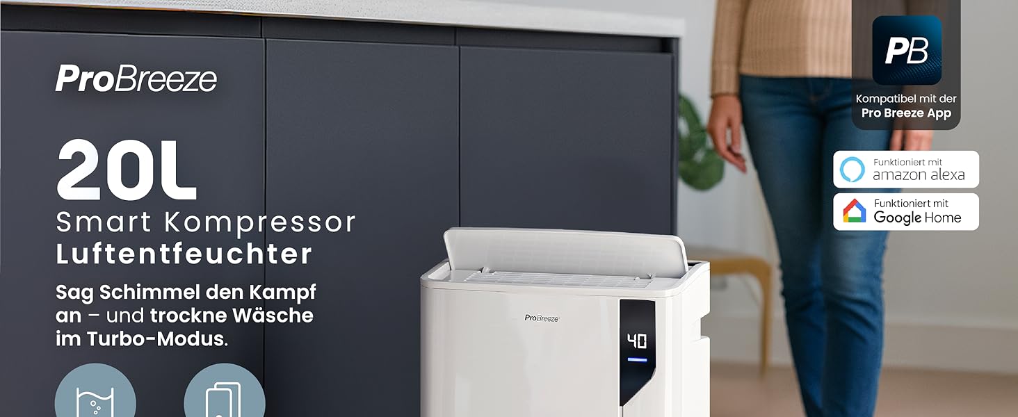 Електричний осушувач повітря ProBreeze 12L - для дому, 20 м², з таймером та датчиком вологості