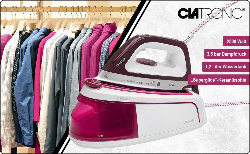 Clatronic® станція для прасування з парою DBS 3749 (біла) | 3,5 бар, 1,2 л, 2400 Вт | Anti-Tropf System