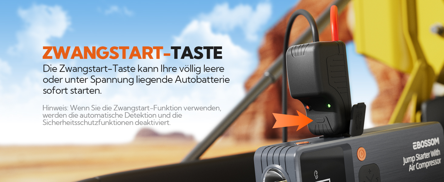 Powerbank Starthilfe JC8-12000mAh: Powerbank для авто з компресором, 12000mAh, LED-лампа, USB-C, ресeт-комплект