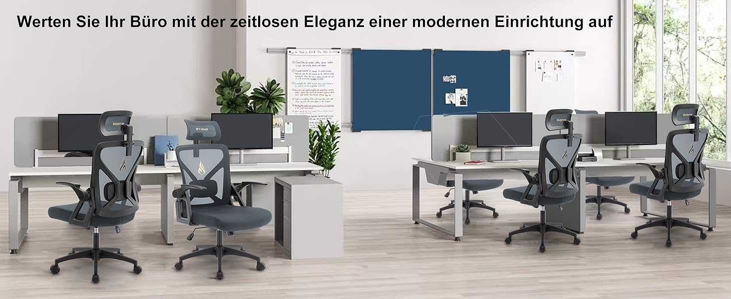 Ергономічне крісло для офісу Symino з регульованою підголівником, підлокітниками та підтримкою попереку, поворотне, з функцією гойдання, сітчасте, для спини, 150 кг (Сірий)