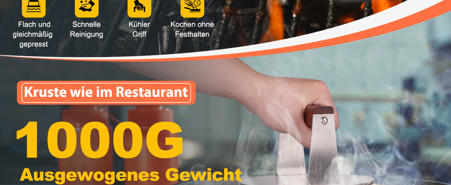 Прес для smash-бургерів із нержавіючої сталі, круглий, 17 см, 1000 г — Вага для стейків та бургерів