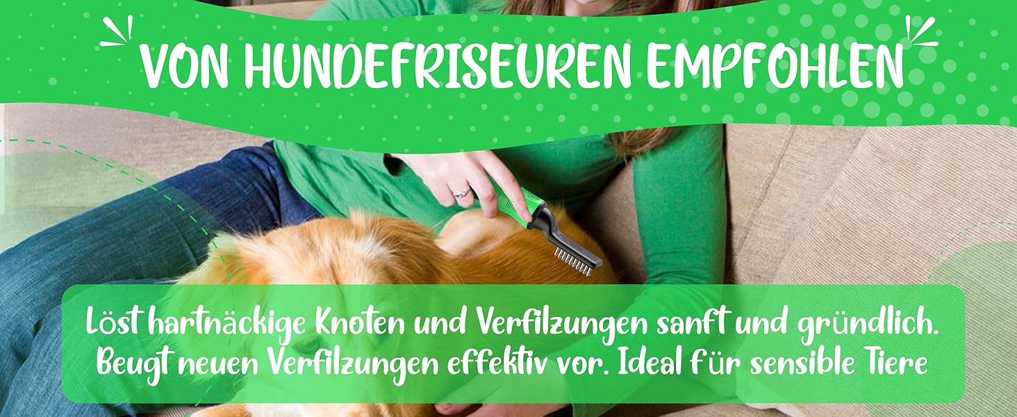 Інструмент для розплутування шерсті Profi Entfilzungsmesser 2.0 для собак та котів - видаляє ковтуни та вузли, підходить для короткої та довгої шерсті, для тварин будь-якого розміру. Округлена клинка + Е-book по догляду за шерстю, 10 клинків