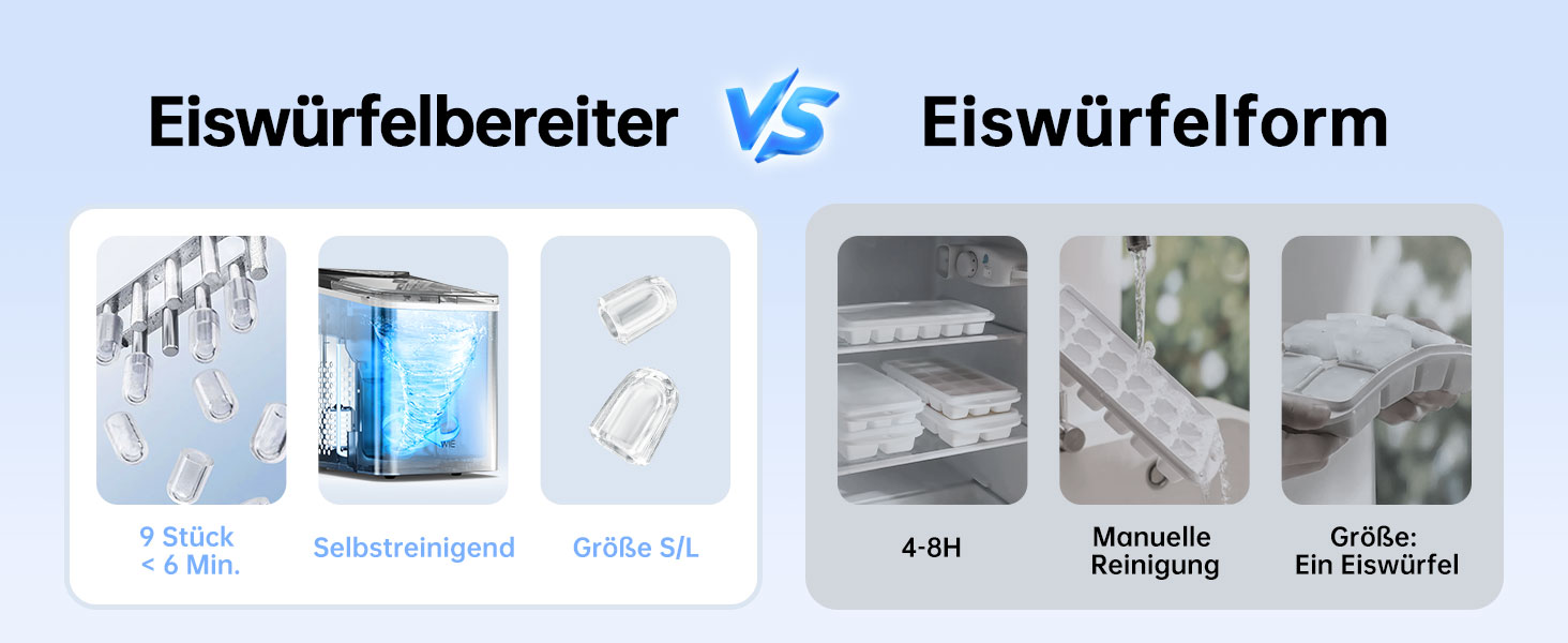 Машина для приготування льоду WIE 1.3L, 9 кубиків за 6 хвилин, тиха, самоочисна, для кухні, офісу, бару, вечірки (срібляста)