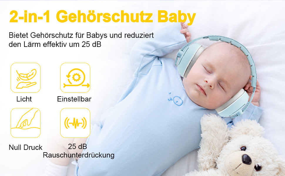 Навушники-захист вух 2-в-1 для немовлят, 0-48 місяців, блакитні