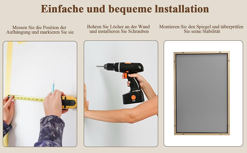 Дзеркало настінне прямокутне Beautypeak 81x61 см з металевим каркасом, безпечне для ванної кімнати, спальні, вітальні, золотий колір