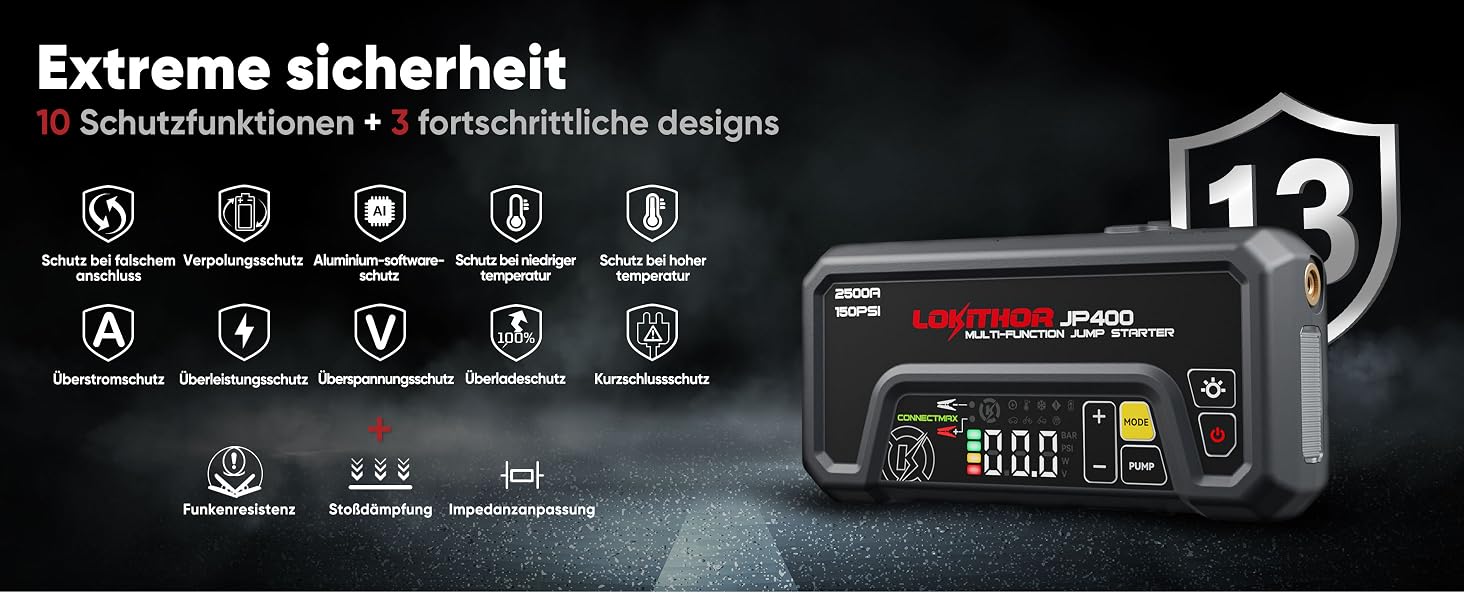 Пусковий пристрій LOKITHOR JP400 Jump Starter Powerbank 2500A з компресором 150 PSI для автомобіля