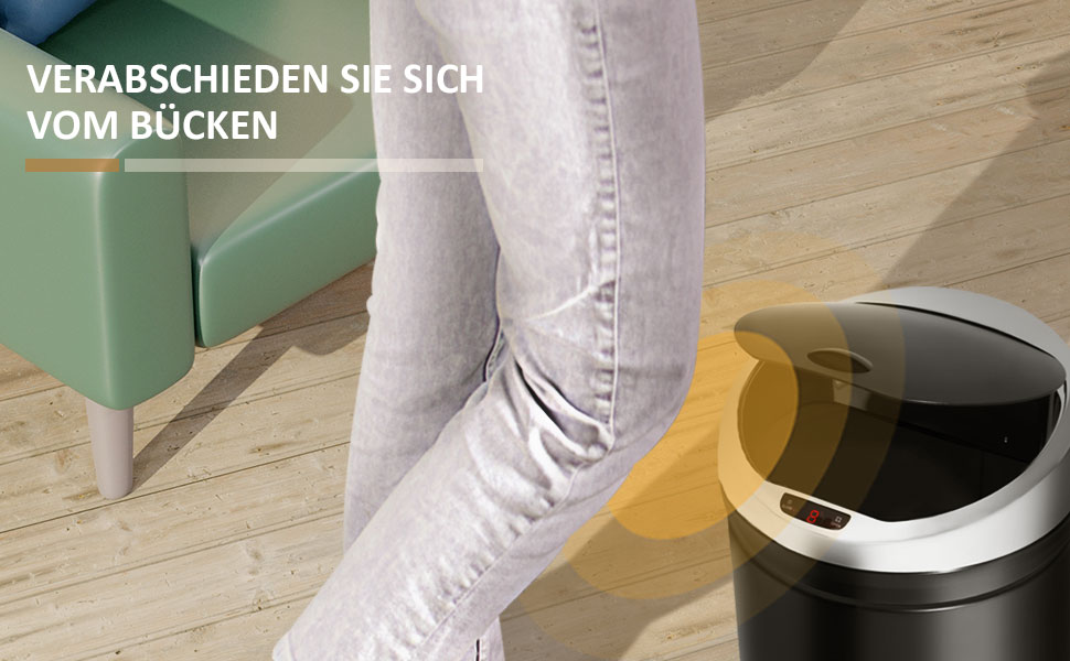 Сміттєвий бак Ribelli з датчиком, 60 літрів, чорний - автоматичне відкривання/закривання, з LED-індикатором