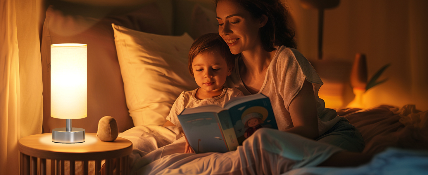 Нічна лампа Kakanuo з 3 колірними температурами, біла торшер з вимикачем, льняний абажур, маленька лампа для вітальні, спальні, офісу, дитячої кімнати (LED лампа в комплекті), біло-чорний колір (білий+срібний)