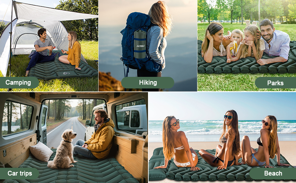 JATEKA Self-Inflating Sleeping Pad - Ultralight Camping Mat with Pillow & Foot Pump - Compact Sleeping Pad for Backpacking, Hiking, Travel & Tent (Double Size)