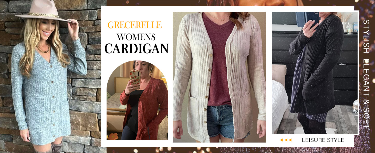 Жіночий в'язаний кардиган Grecerelle з довгими рукавами, сірий, з кишенями та V-подібним вирізом, XL