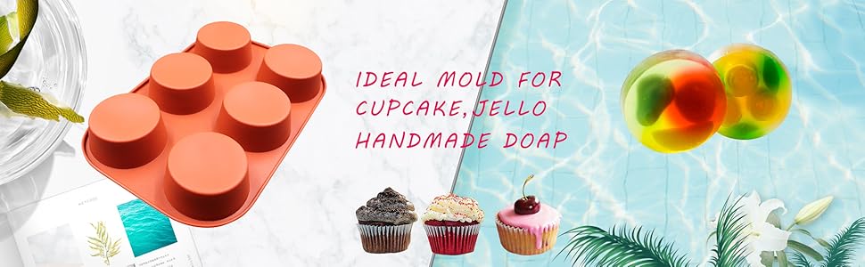 BAKER DEPOT силіконова форма для випікання, 6 осередків, кругла, для мафінів, кексів, хліба, мила, набір 2 шт.