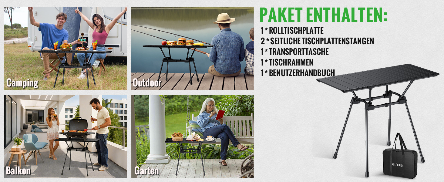 Складаний туристичний стіл Garllen 82x40 см, регулювання висоти (44/70 см), знімний стіл зі сталі, для пікніка, грилю, саду та кемпінгу