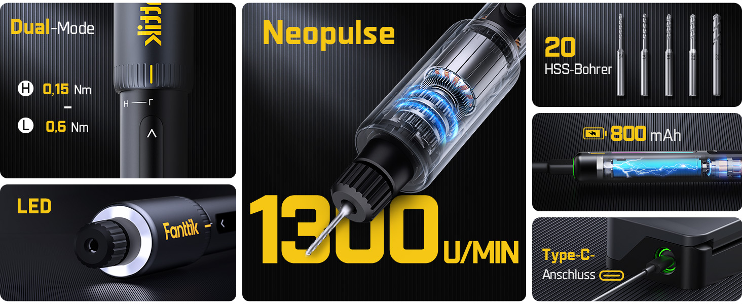 Електричний міні-дрель Fanttik K2 Nano - набір для DIY, 20 свердл, 800 mAh, для корпусу, пластику, смоли, ювелірних виробів