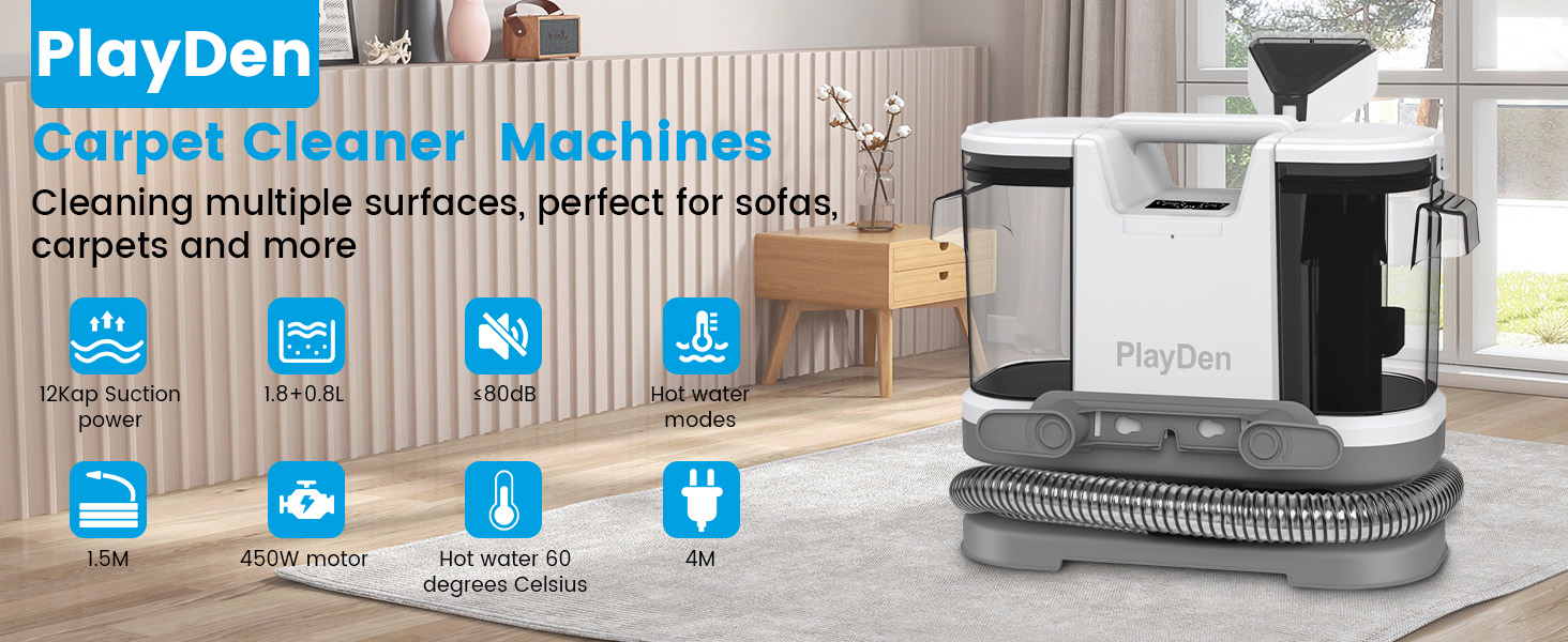 Апарат для чищення м'яких меблів та килимів: волого-пилосос, 450W, з щіткою для шерсті тварин. Підходить для диванів, килимів, автосидінь та сходів (біло-сірий)