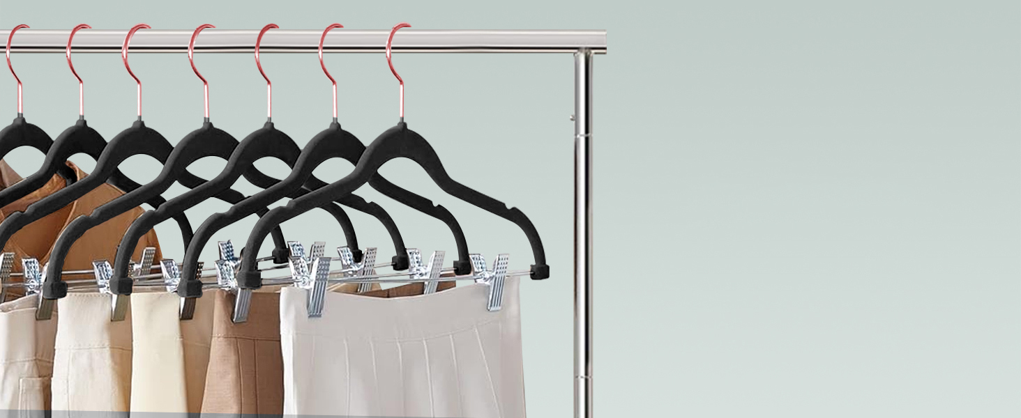 Набір вішалок для штанів Stormix 24 шт., 42 см, з кліпсами, неслизькі, для штанів, спідниць, суконь, курток, пальто (рожево-золоті гачки)