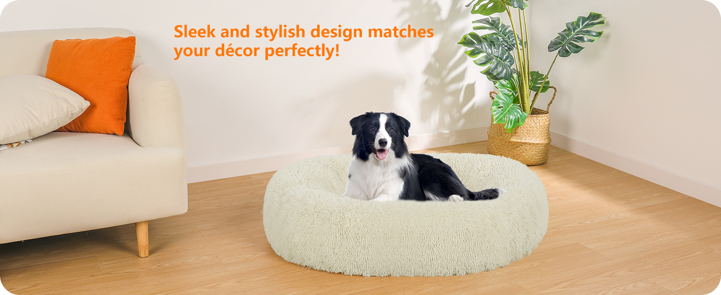 Ортопедичне ліжко для собак круглої форми, м'яке собаче ліжко, диван для котів та собак, ліжко-донат, зручний собачий кошик, можна прати, діаметр 70 см, (Д 90 x Ш 90 x В 20 см, Бежевий)